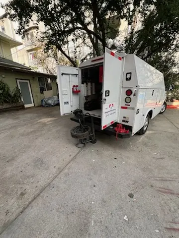 Magnet Plumbing service vehicle on-site for Sewer Line Repair in Central Escondido